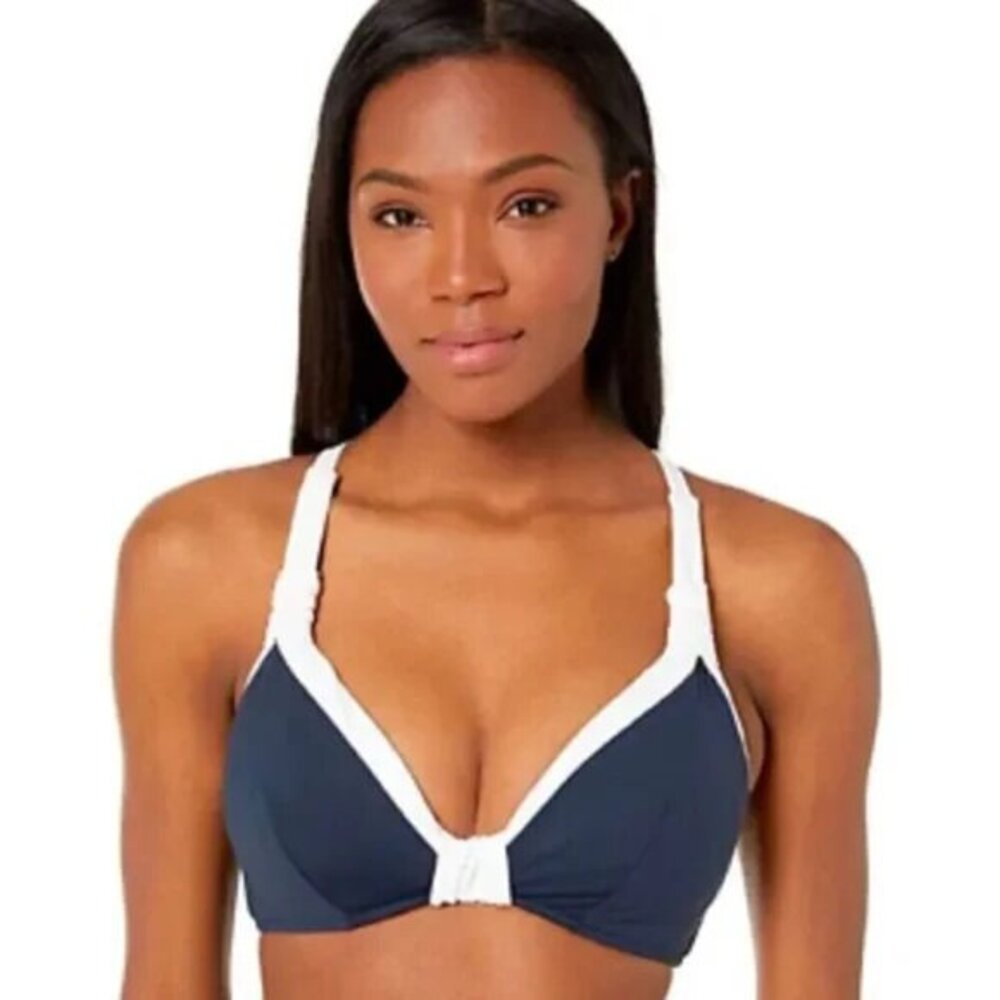 NWT Seafolly Block Party‎ F Cup Bikini Top Size 12 Convertible Cross Back Indigo